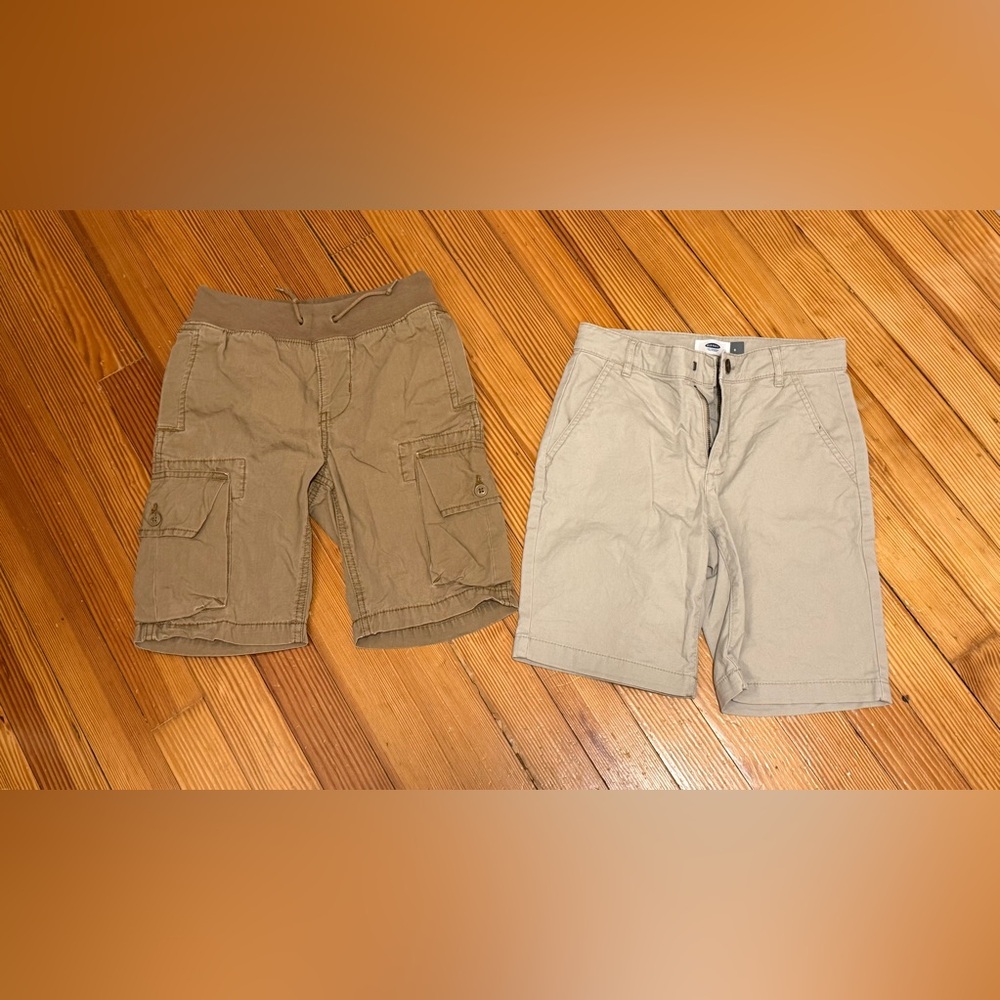 2 pairs boys M (8) shorts. 1 cargo, 1 flat front